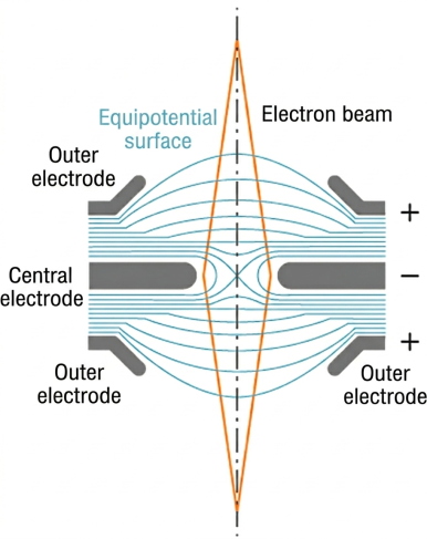 Illustrating the operating principle of an electrostatic lens