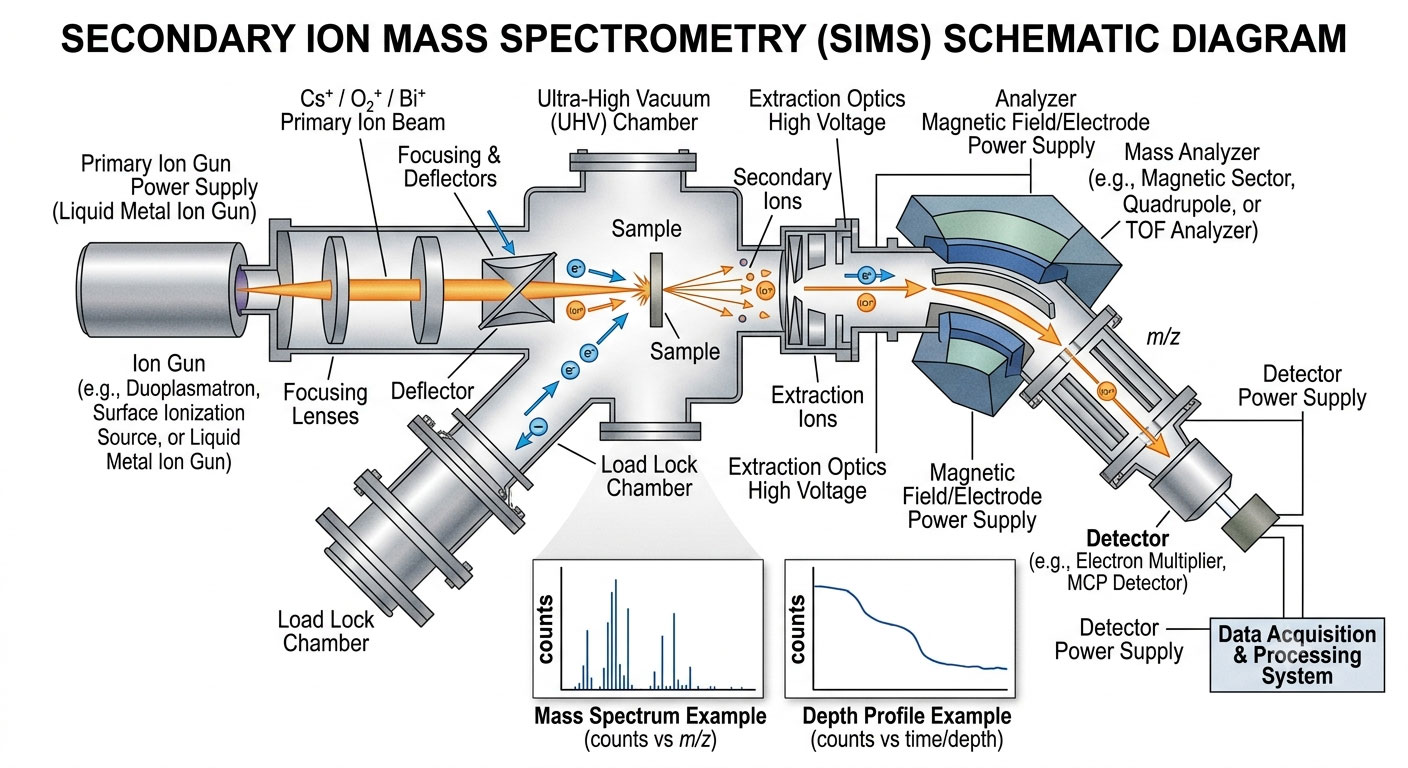 SECONDARY ION MASS SPECTROMETRY (SIMS) SCHEMATIC DIAGRAM