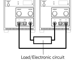 connect the positive and negative terminals in two power supplies by load and electric load.