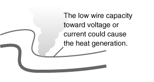 The low wire capacity toward voltage or current could cause the heat generation.