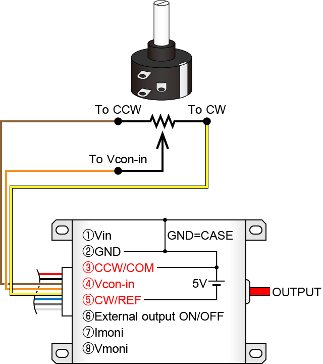 Control terminal connection (When controlled by a potentiometer)｜How to use high voltage power supply modules?｜Matsusada Precision